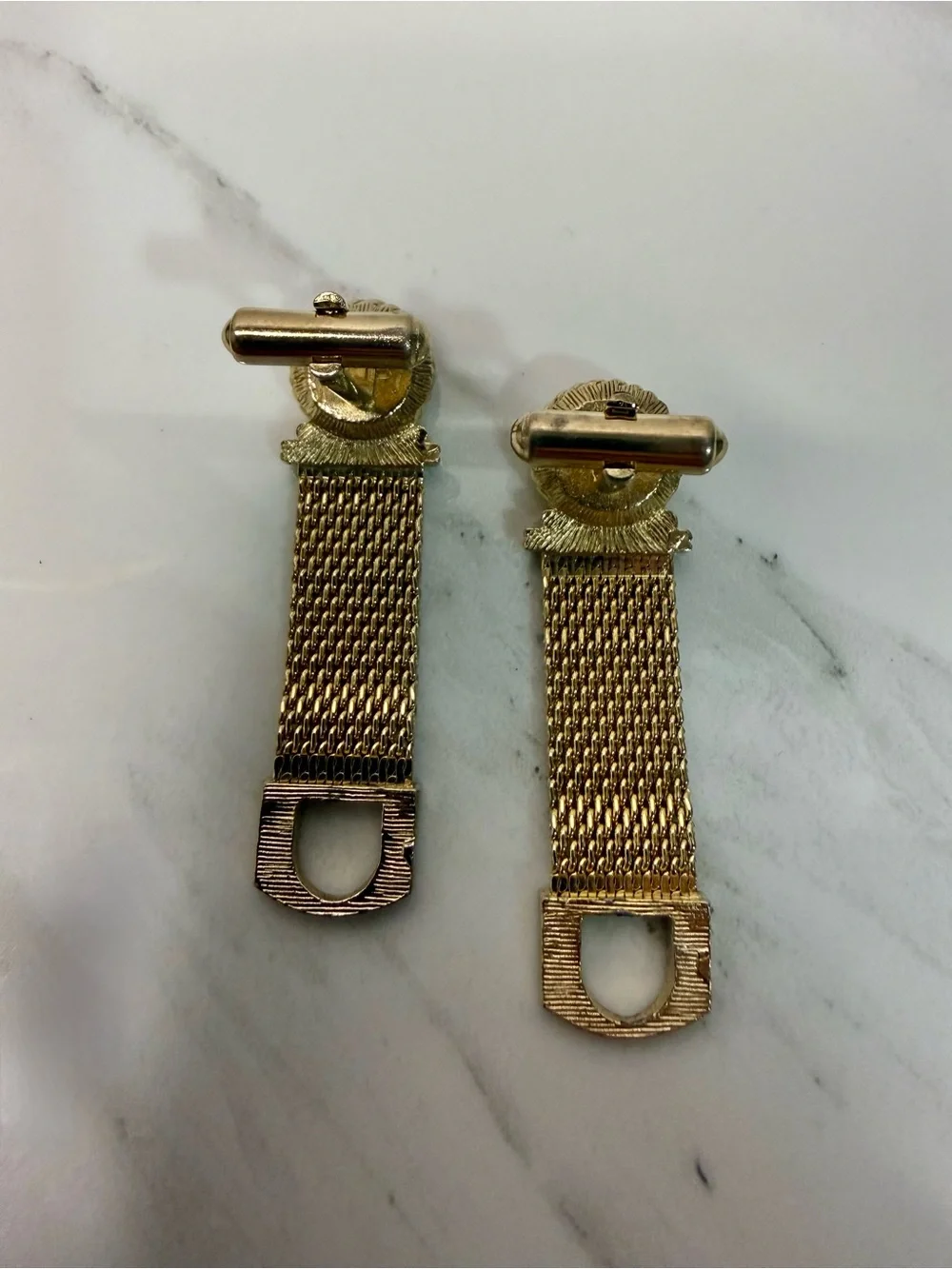 Gold Tone Mesh Cufflinks with Faceted Crystal Accent